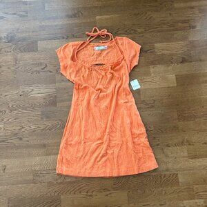 NWT free people vivi mini dress orange tie pockets cover up beach t shirt open